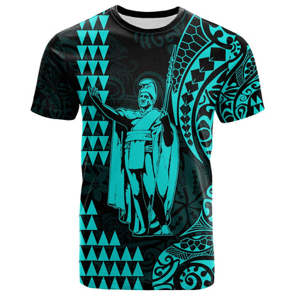 Custom Text And Number Hawaii Day Kakau T Shirt Proud To Be Hawaiian Turquoise King Kamehameha And Kanaka Maoli