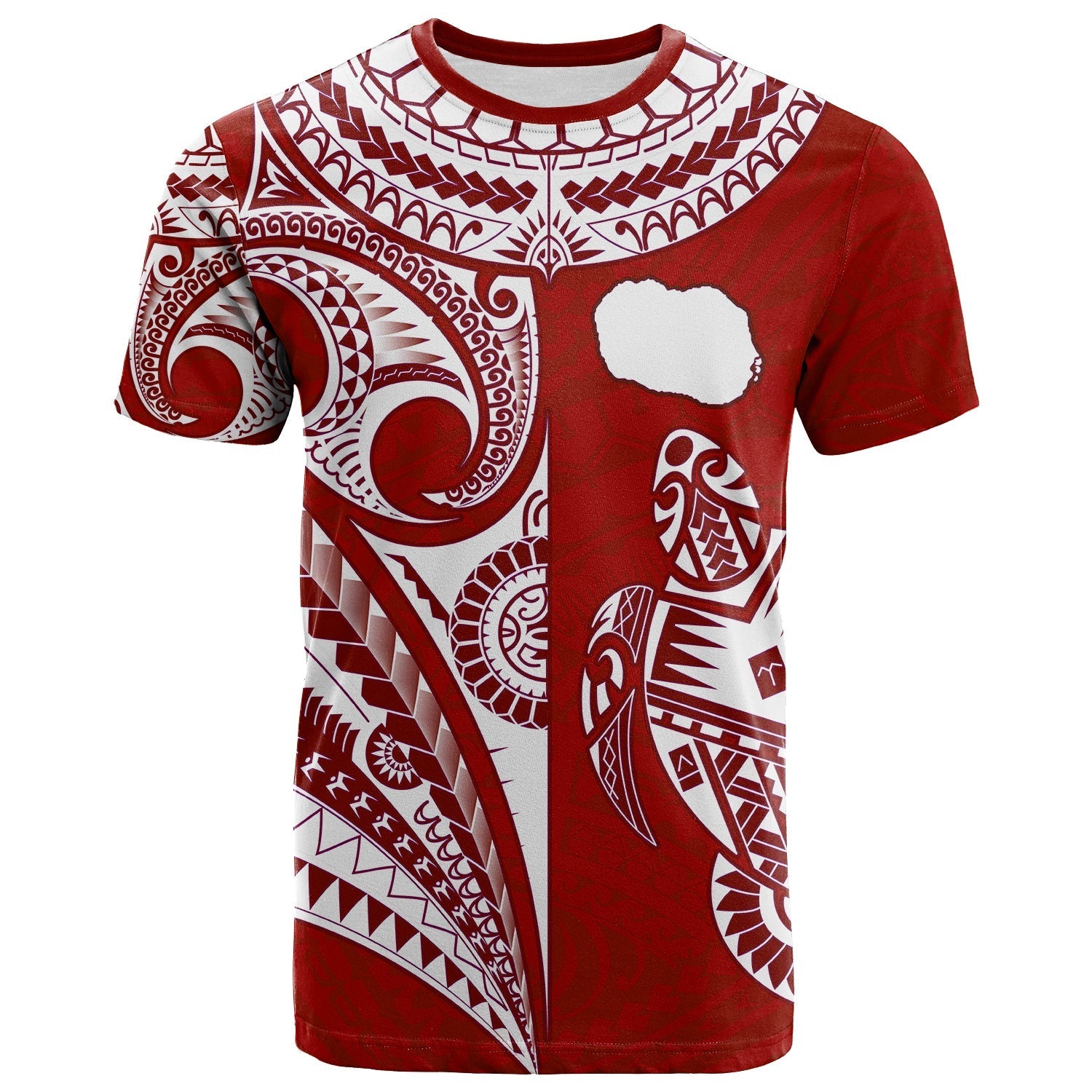 Rarotonga Cook Islands T Shirt Turtle And Map Style Red