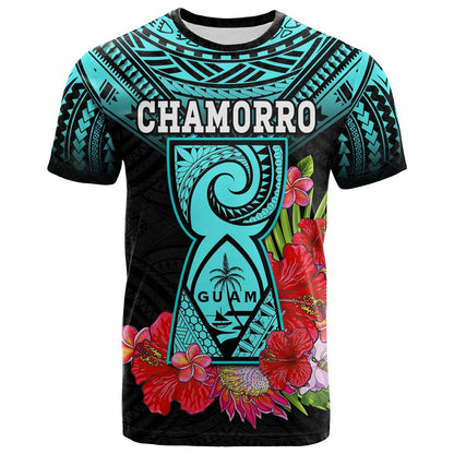 (Custom Personalised) Guam Chamorro T Shirt Guaman Latte Stone Tropical Flowers Turquoise Style