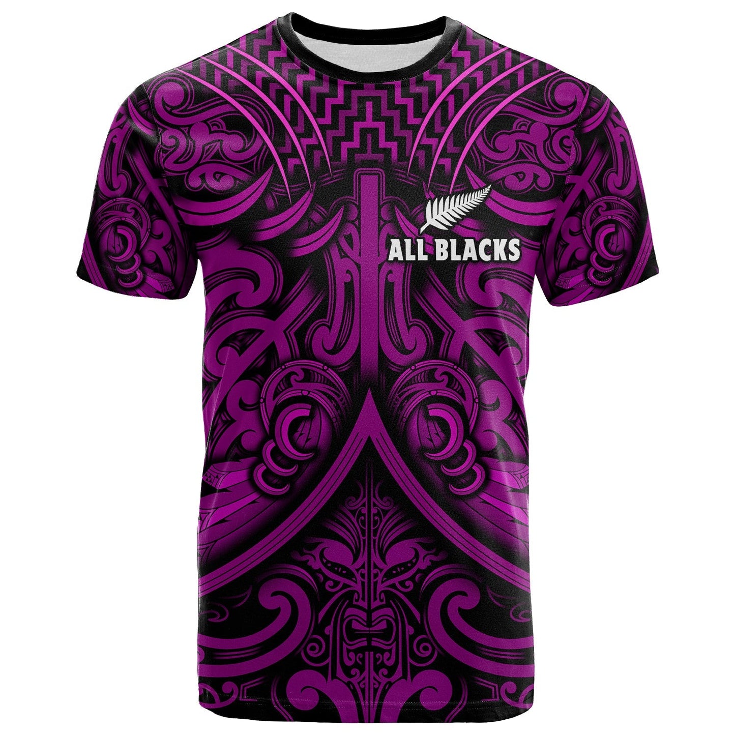 Custom Text And Number New Zealand Silver Fern Rugby T Shirt All Black Purple Nz Maori Pattern
