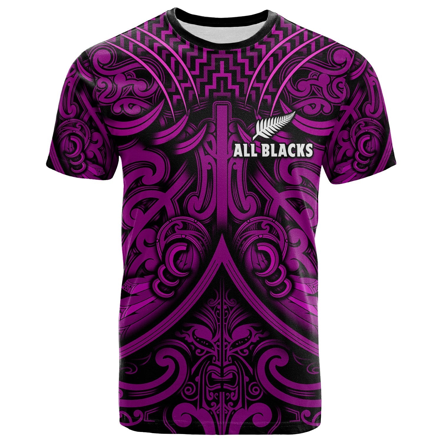 Custom Text And Number New Zealand Silver Fern Rugby T Shirt All Black Purple Nz Maori Pattern