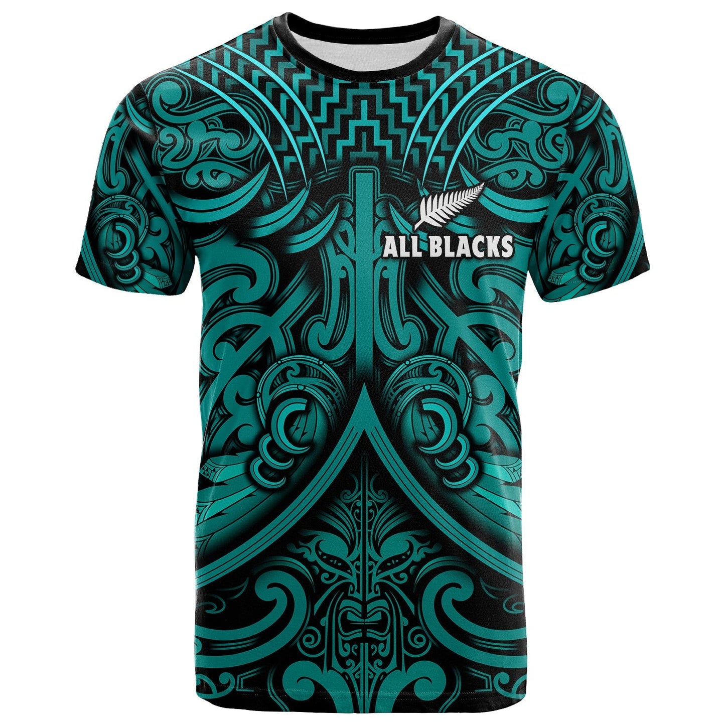 New Zealand Silver Fern Rugby T Shirt All Black Turquoise Nz Maori Pattern