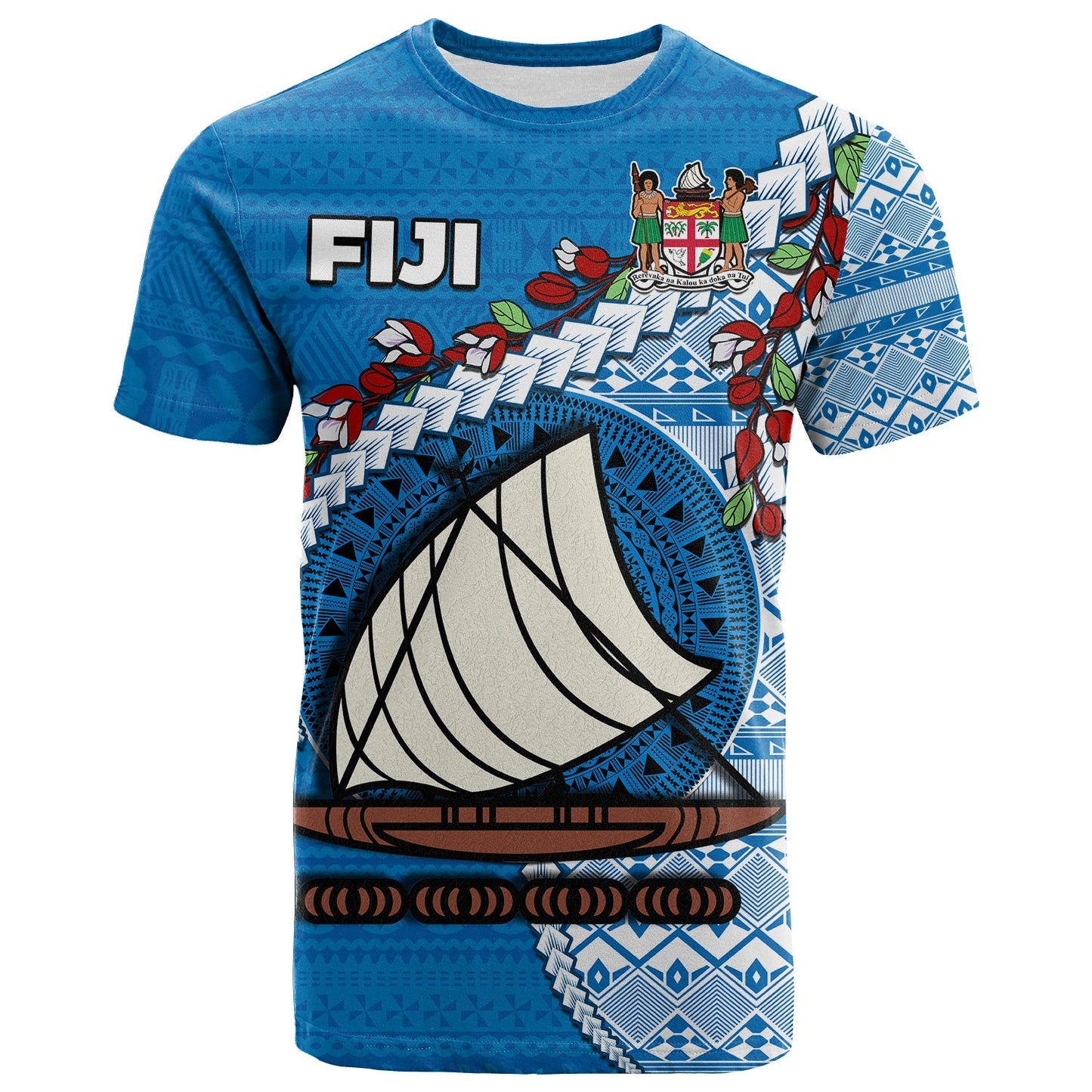 (Custom Personalised) Fiji T Shirt Fijian Drua Mix Tagimaucia Flower Blue Style
