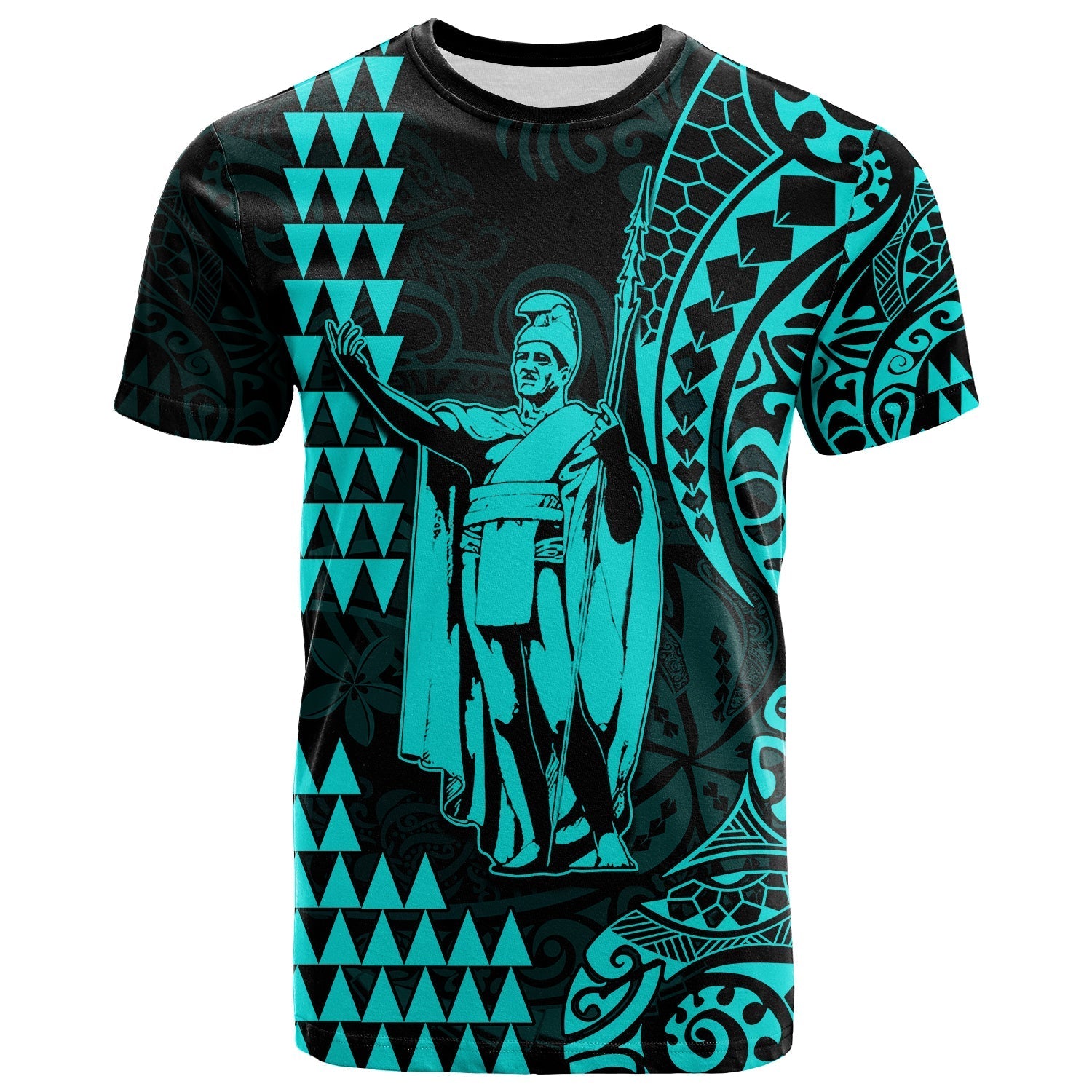 Hawaii Day Kakau T Shirt Proud To Be Hawaiian Turquoise King Kamehameha And Kanaka Maoli