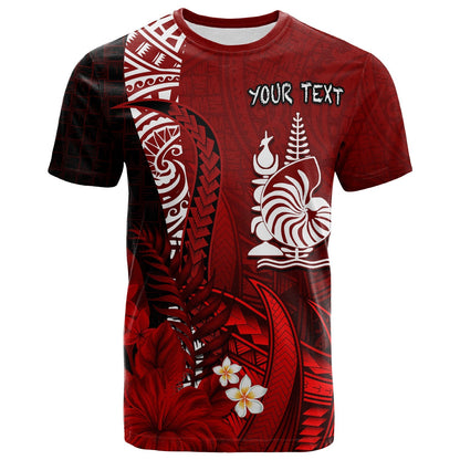(Custom Personalised) New Caledonia T Shirt Nautilus Red Polynesian Hibiscus