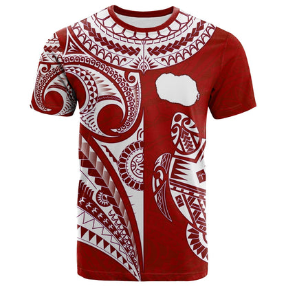 Custom Text And Number Rarotonga Cook Islands T Shirt Turtle And Map Style Red