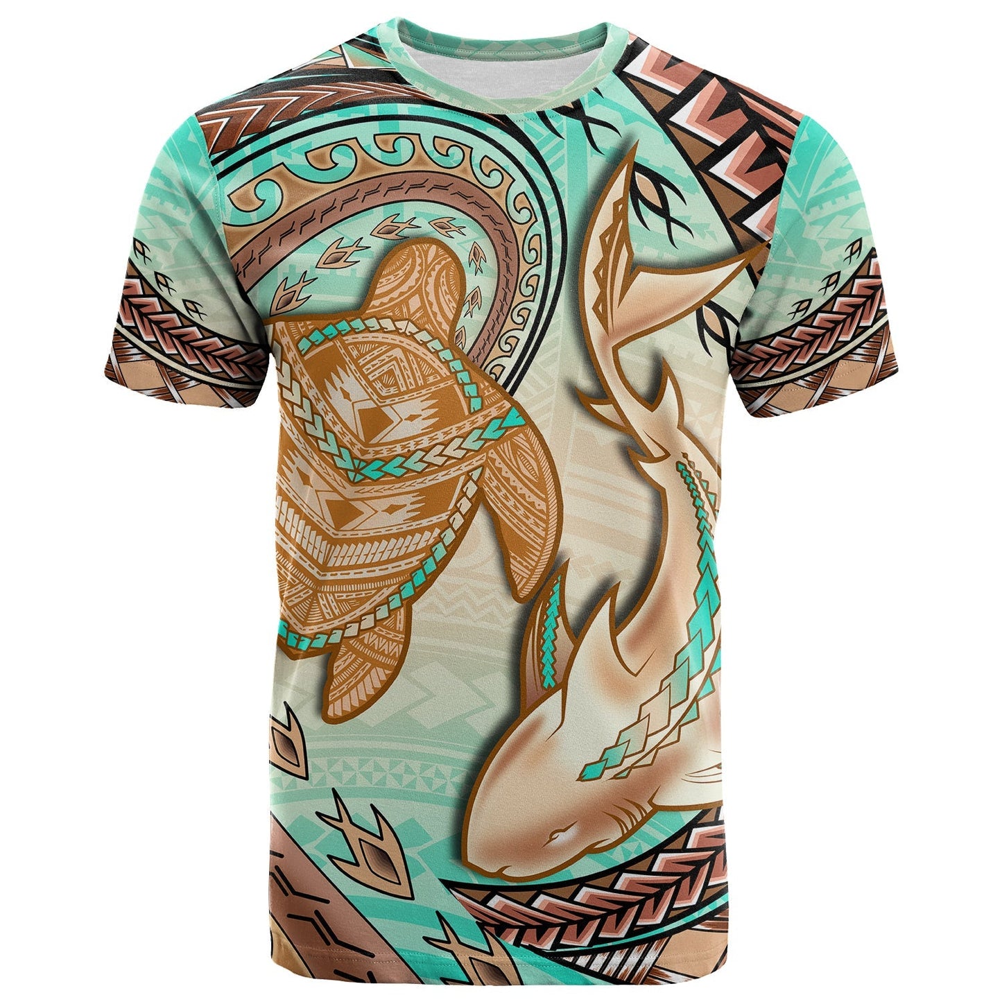 Hawaii T Shirt Polynesian Shark And Sea Turtle Dreamy Turquoise Artsy