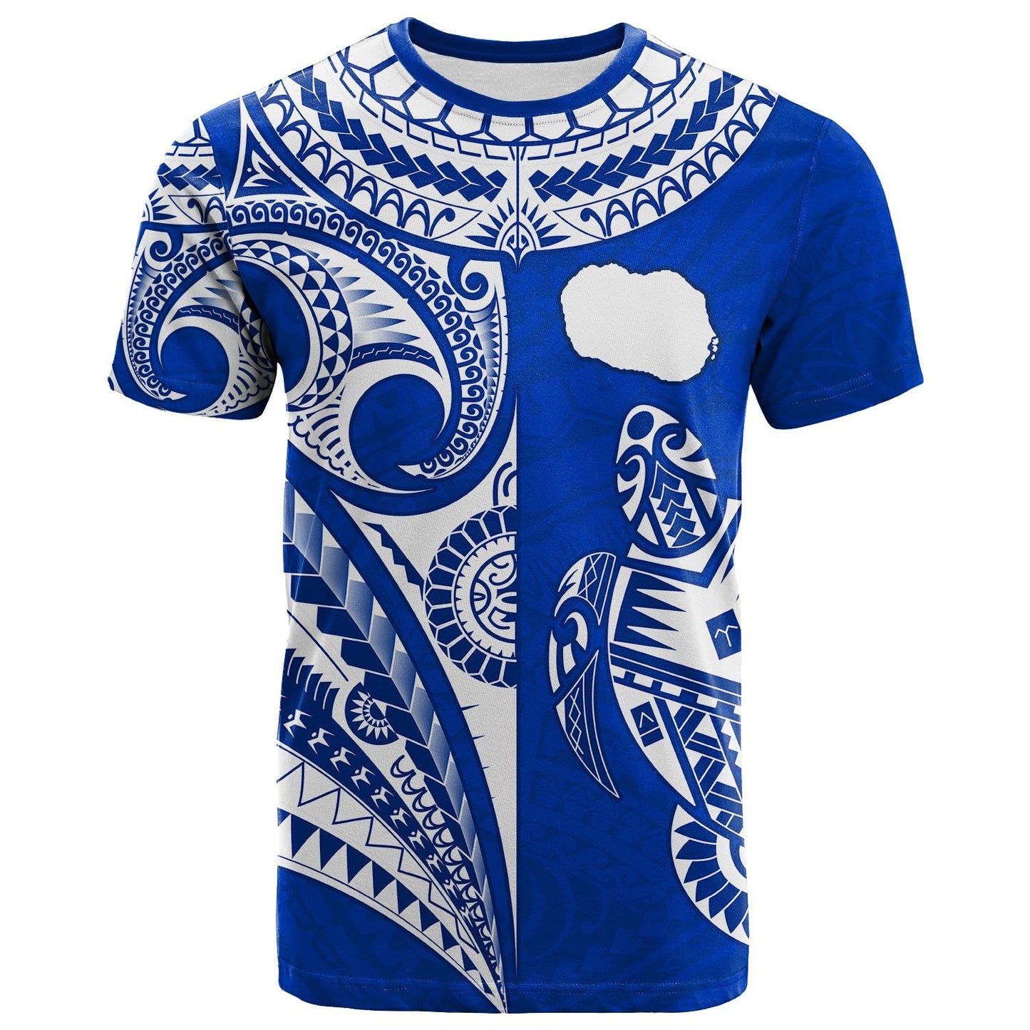 Rarotonga Cook Islands T Shirt Turtle And Map Style Blue