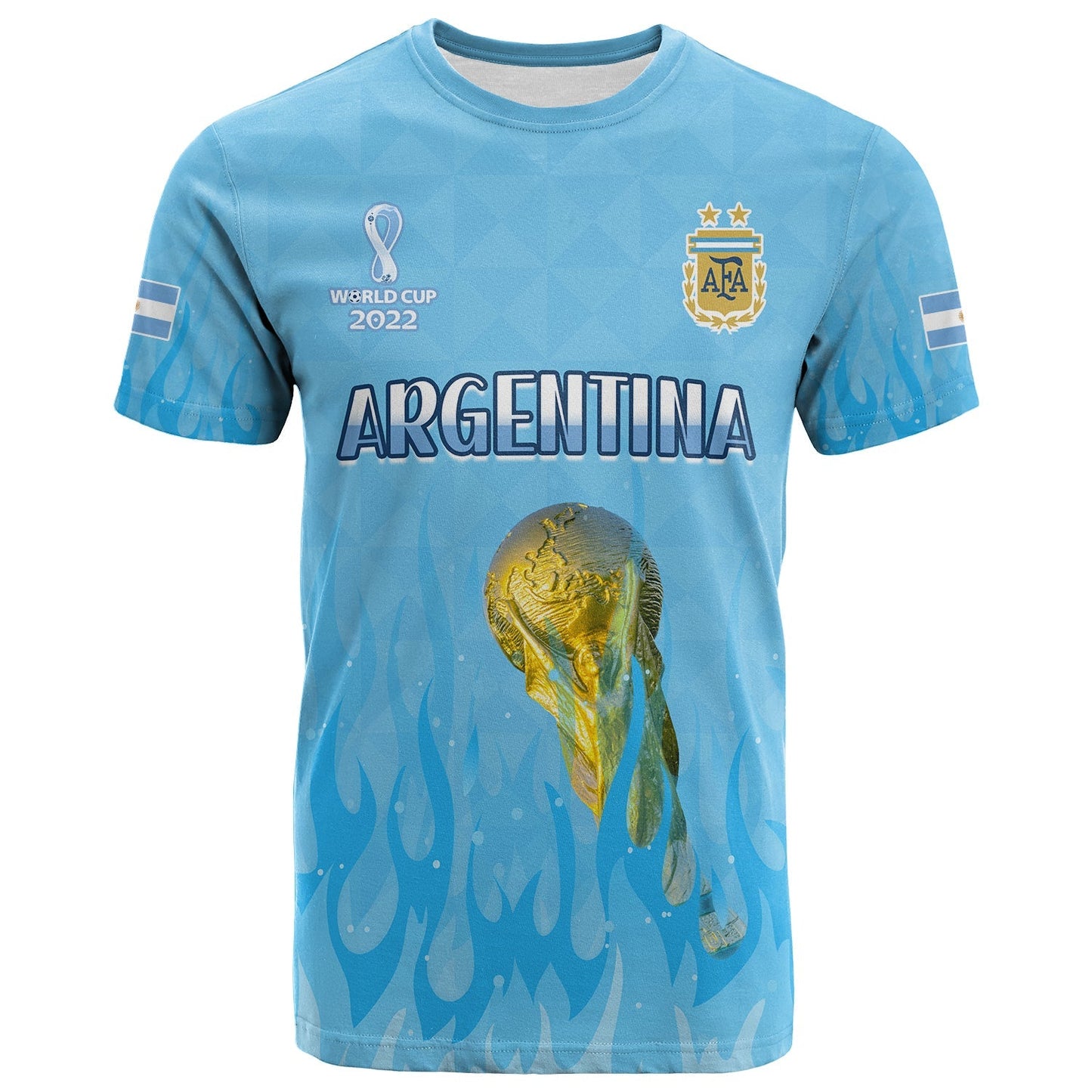 Custom Argentina Football T Shirt Vamos Sky Champions World Cup Fire