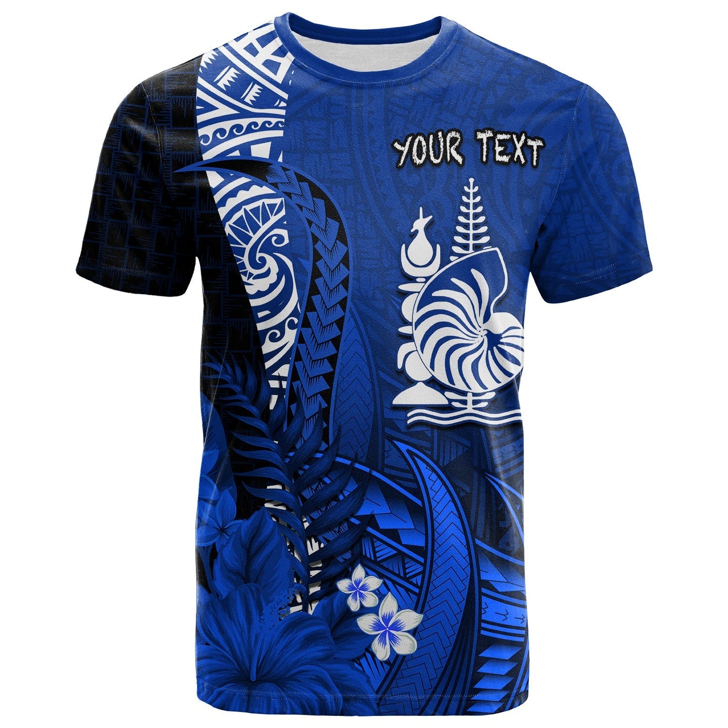 (Custom Personalised) New Caledonia T Shirt Nautilus Blue Polynesian Hibiscus