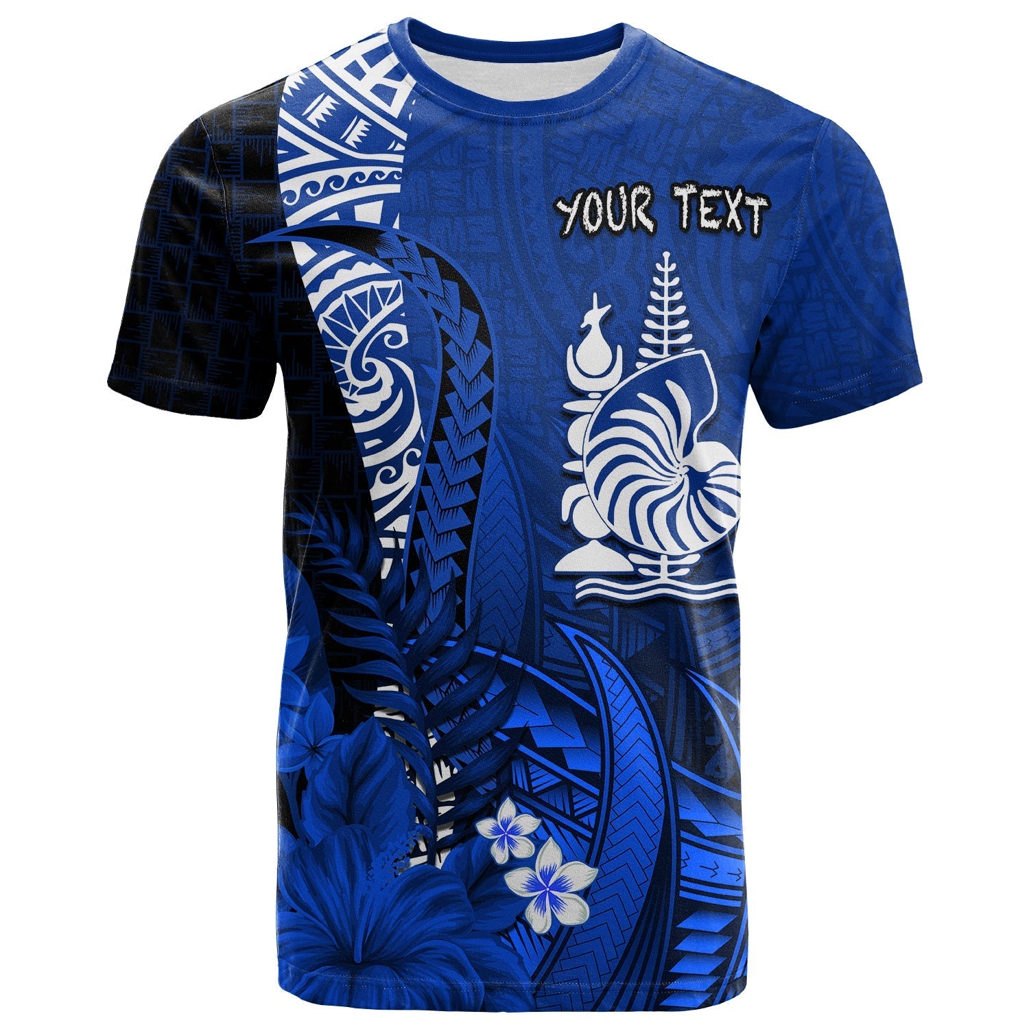 (Custom Personalised) New Caledonia T Shirt Nautilus Blue Polynesian Hibiscus