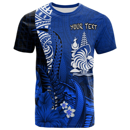 (Custom Personalised) New Caledonia T Shirt Nautilus Blue Polynesian Hibiscus