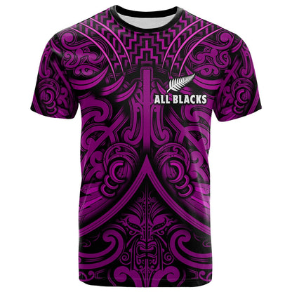 New Zealand Silver Fern Rugby T Shirt All Black Purple Nz Maori Pattern