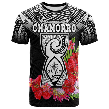 (Custom Personalised) Guam Chamorro T Shirt Guaman Latte Stone Tropical Flowers Black Style