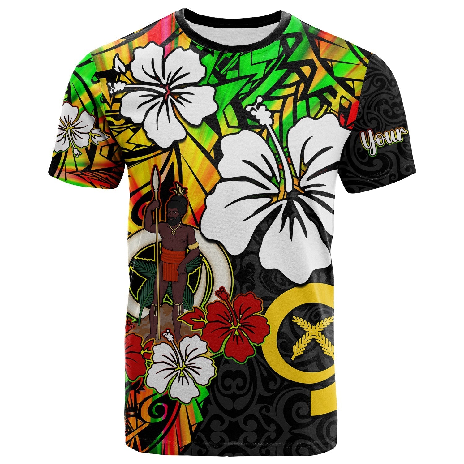 Custom Personalised Vanuatu T Shirt Polynesia Tie Dye Hibiscus Flowers