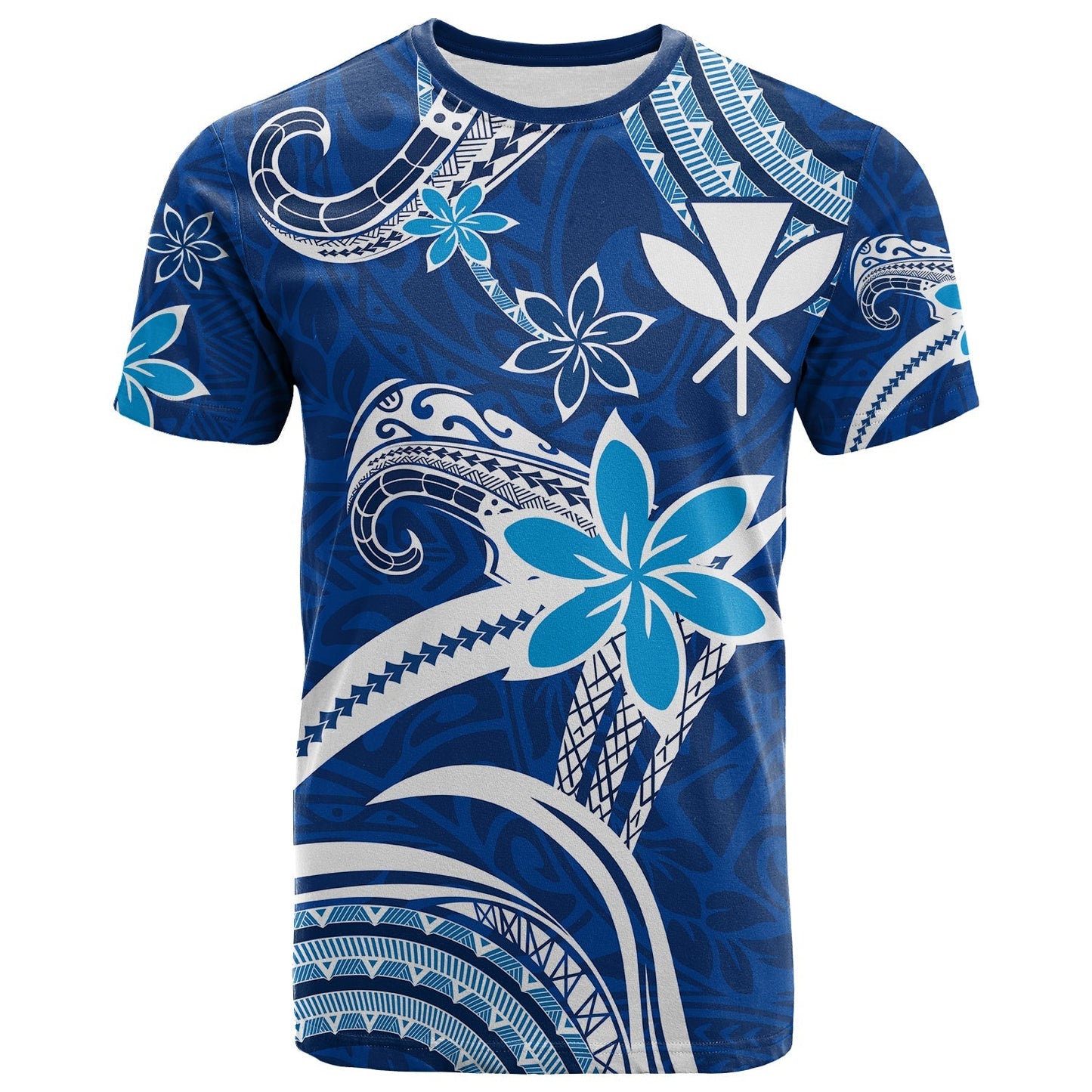 Custom Personalised Hawaii Flowers Wave T Shirt Kanaka Maoli Blue Polynesian