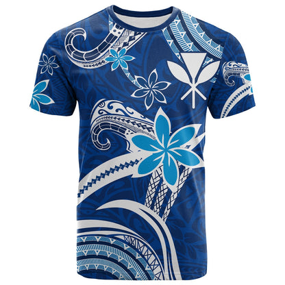 Custom Personalised Hawaii Flowers Wave T Shirt Kanaka Maoli Blue Polynesian