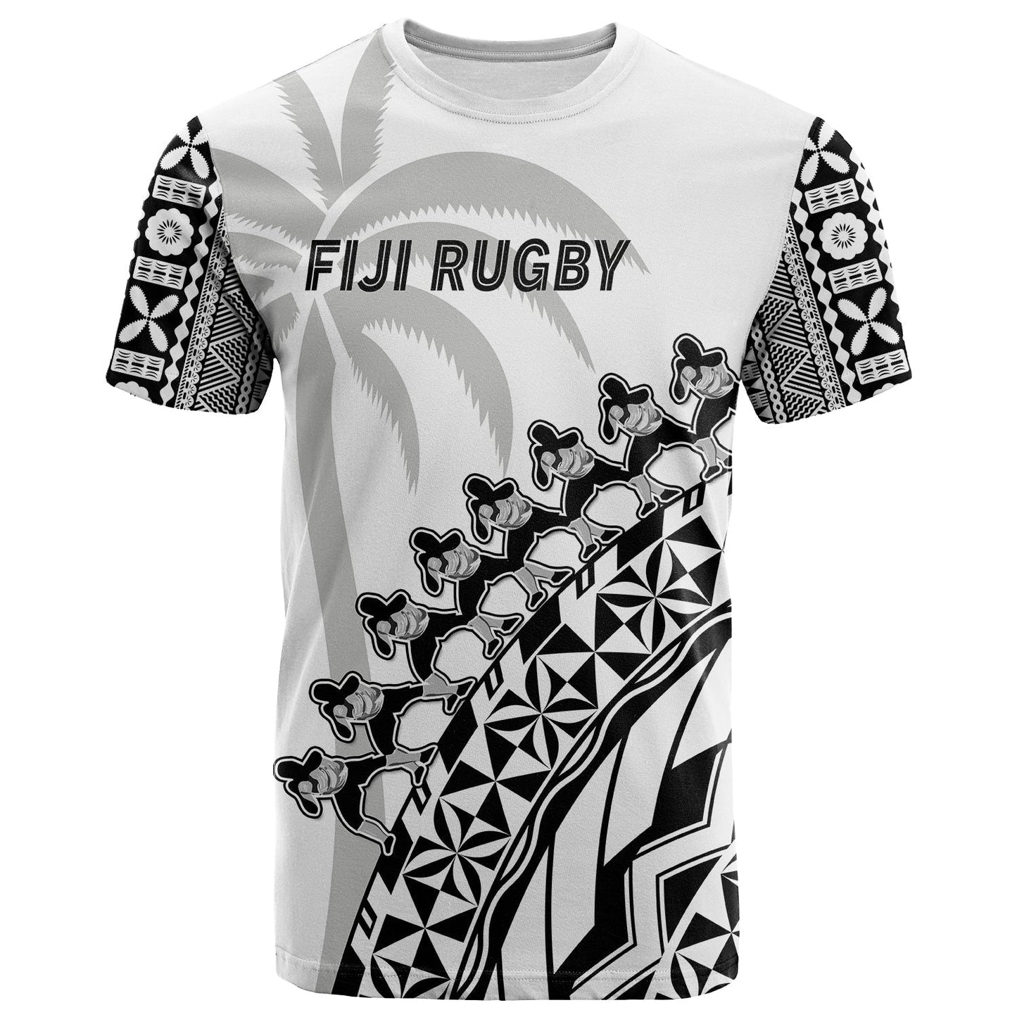 Fiji Rugby T Shirt Fijian Cibi Dance Tapa Pattern White