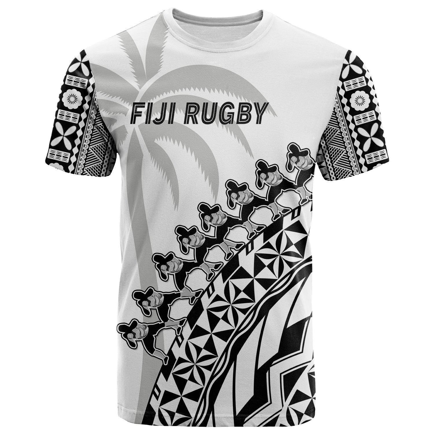 Fiji Rugby T Shirt Fijian Cibi Dance Tapa Pattern White