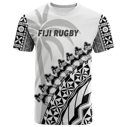 Fiji Rugby T Shirt Fijian Cibi Dance Tapa Pattern White