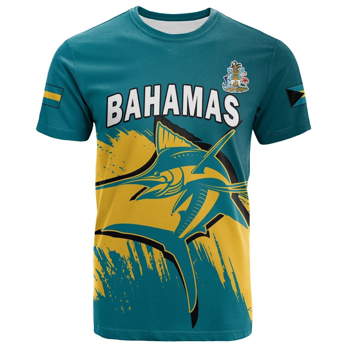 Bahamas T Shirt Blue Marlin With Bahamian Coat Of Arms