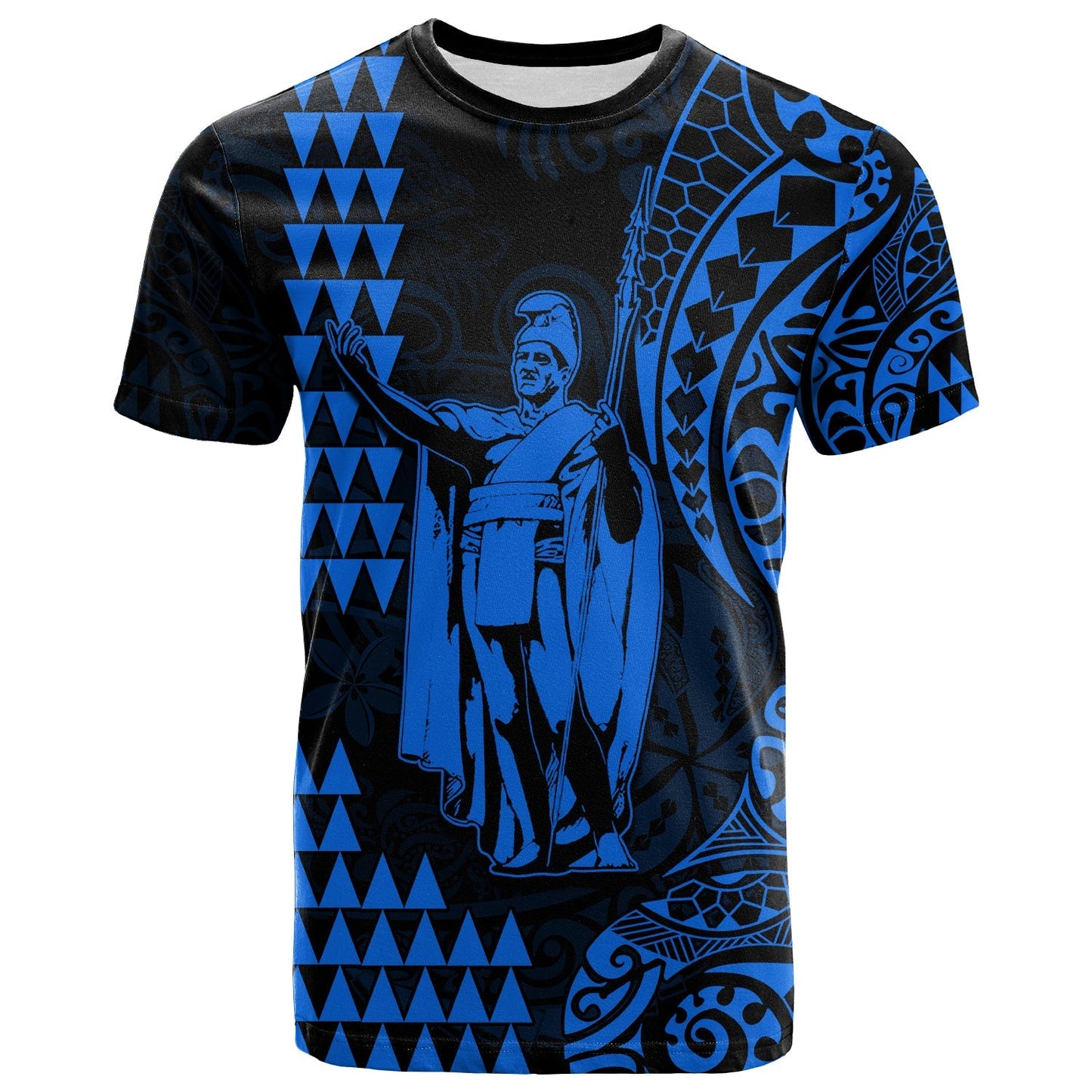 Custom Text And Number Hawaii Day Kakau T Shirt Proud To Be Hawaiian Blue King Kamehameha And Kanaka Maoli