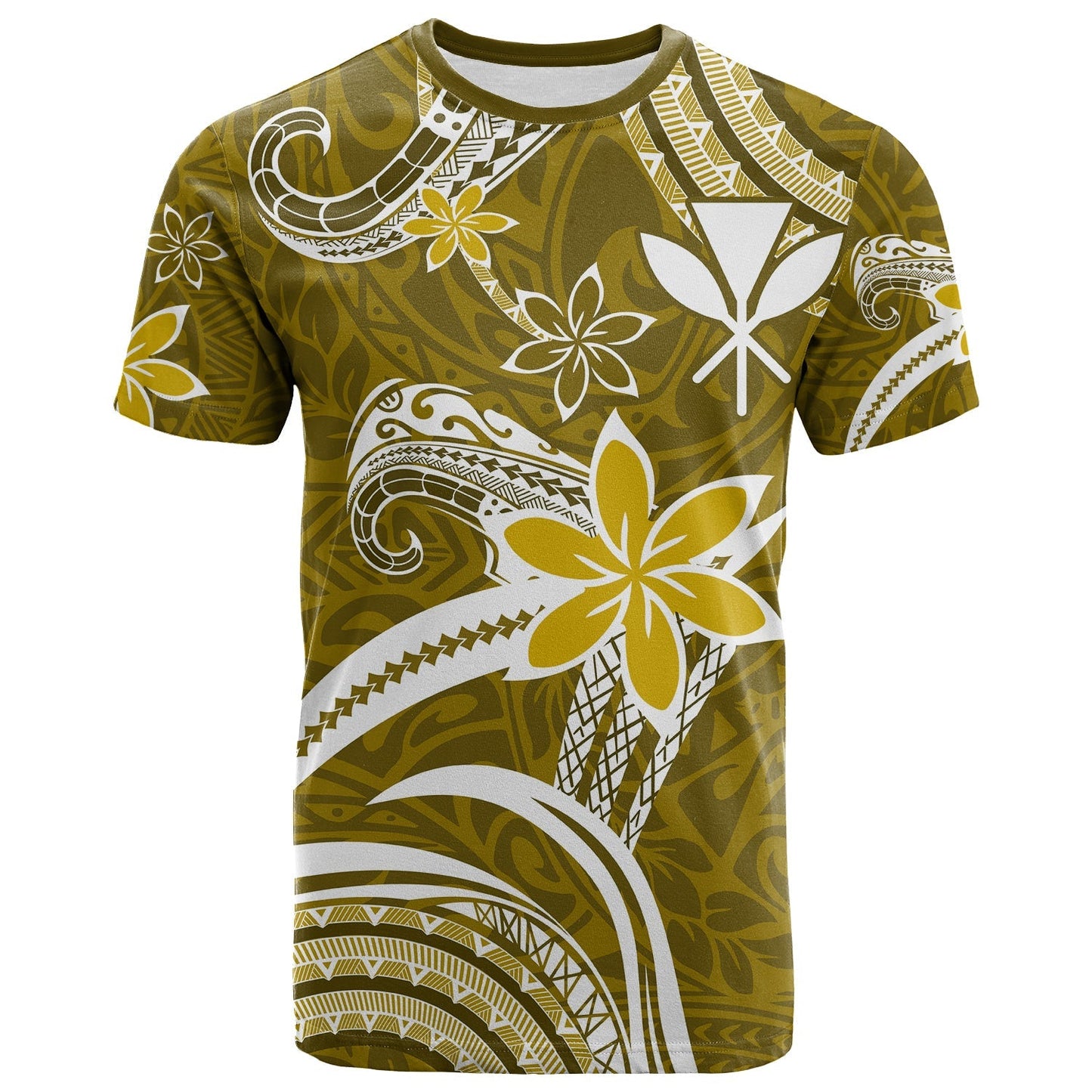 (Custom Personalised) Hawaii Flowers Wave T Shirt Kanaka Maoli Gold Polynesian