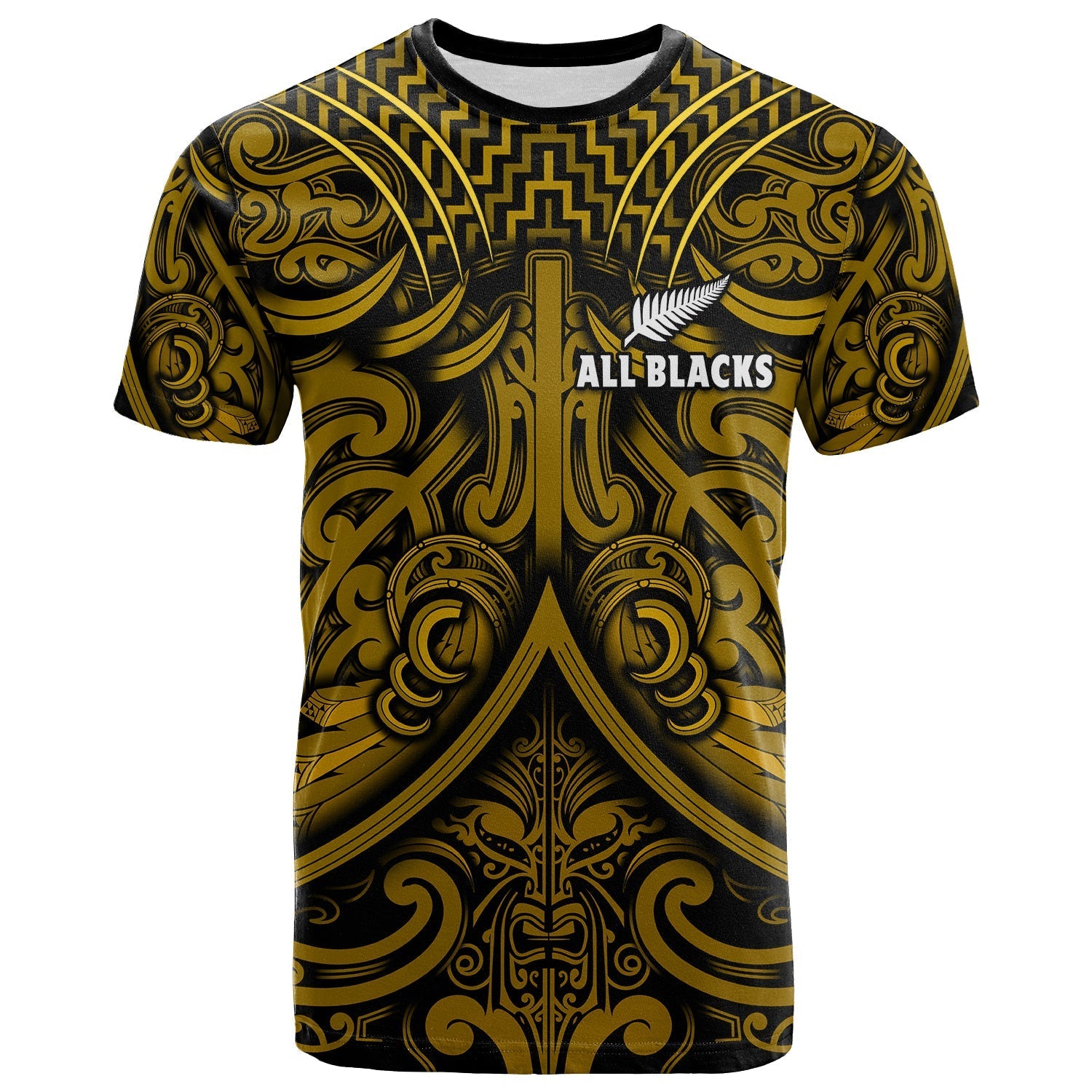 New Zealand Silver Fern Rugby T Shirt All Black Gold Nz Maori Pattern