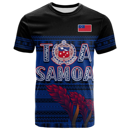 Custom Personalise Text And Number Toa Samoa Rugby T Shirt Uso Aso Uma Go Champions Blue