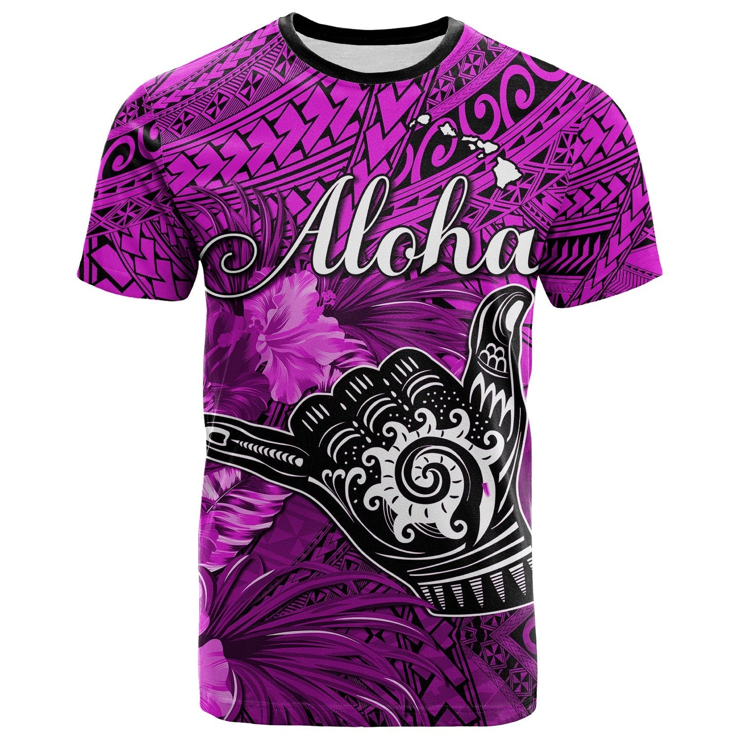 (Custom Personalised) The Shaka Hawaii T Shirt Tropical Flowers Purple Version