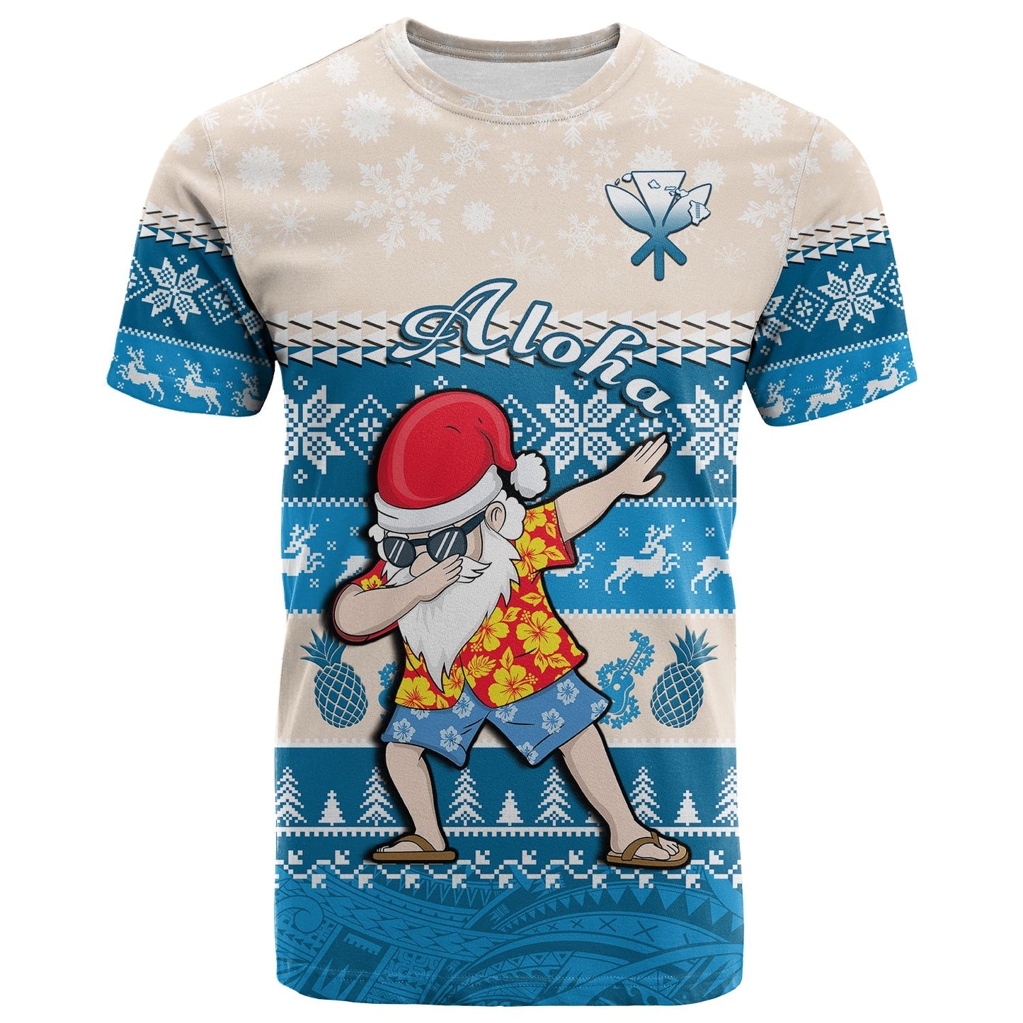 (Custom Personalised) Hawaii Mele Kalikimaka T Shirt Dabbing Santa Blue Merry Christmas