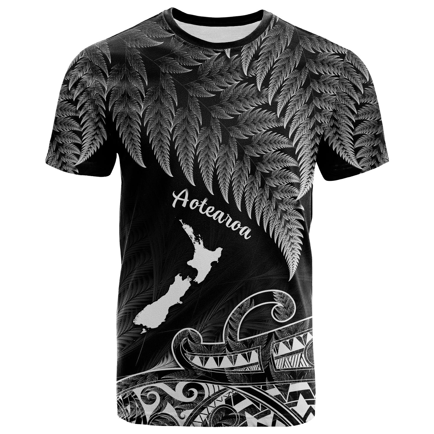 New Zealand Silver Fern T Shirt Aotearoa Map Maori Black Shirt