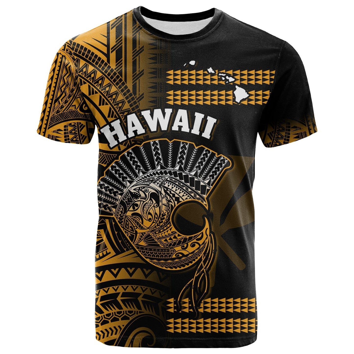 (Custom Personalised) Hawaii T Shirt Kakau Warrior Helmet Gradient Gold Polynesian