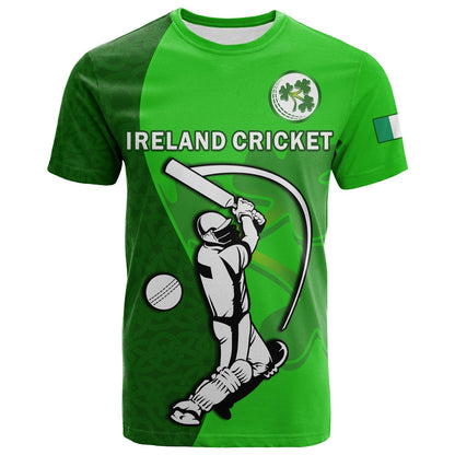 Ireland Cricket T Shirt Irish Flag Celtic Cross Sporty Style