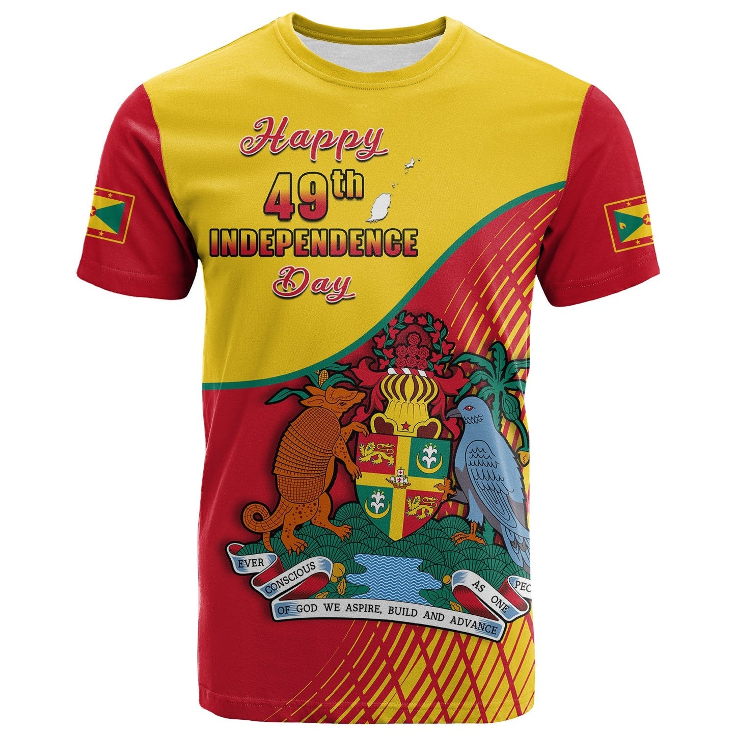 Custom Grenada T Shirt Coat Of Arms Happy 49th Independence Day