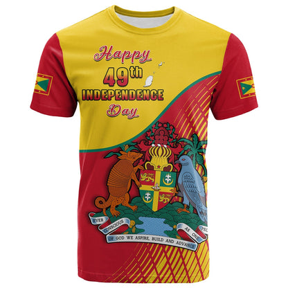 Custom Grenada T Shirt Coat Of Arms Happy 49th Independence Day