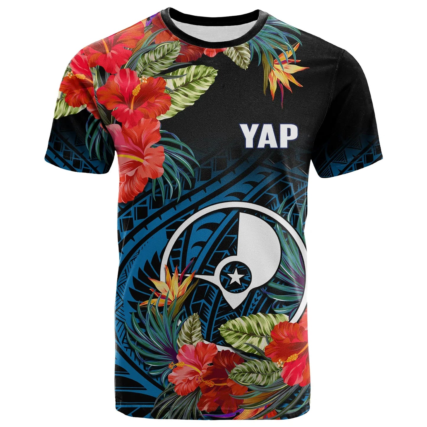 Yap State T Shirt FSM Hibiscus Flowers Mix Polynesian