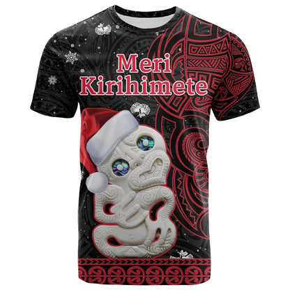 New Zealand Christmas T Shirt Hei Tiki Red Pohutukawa Meri Kirihimete