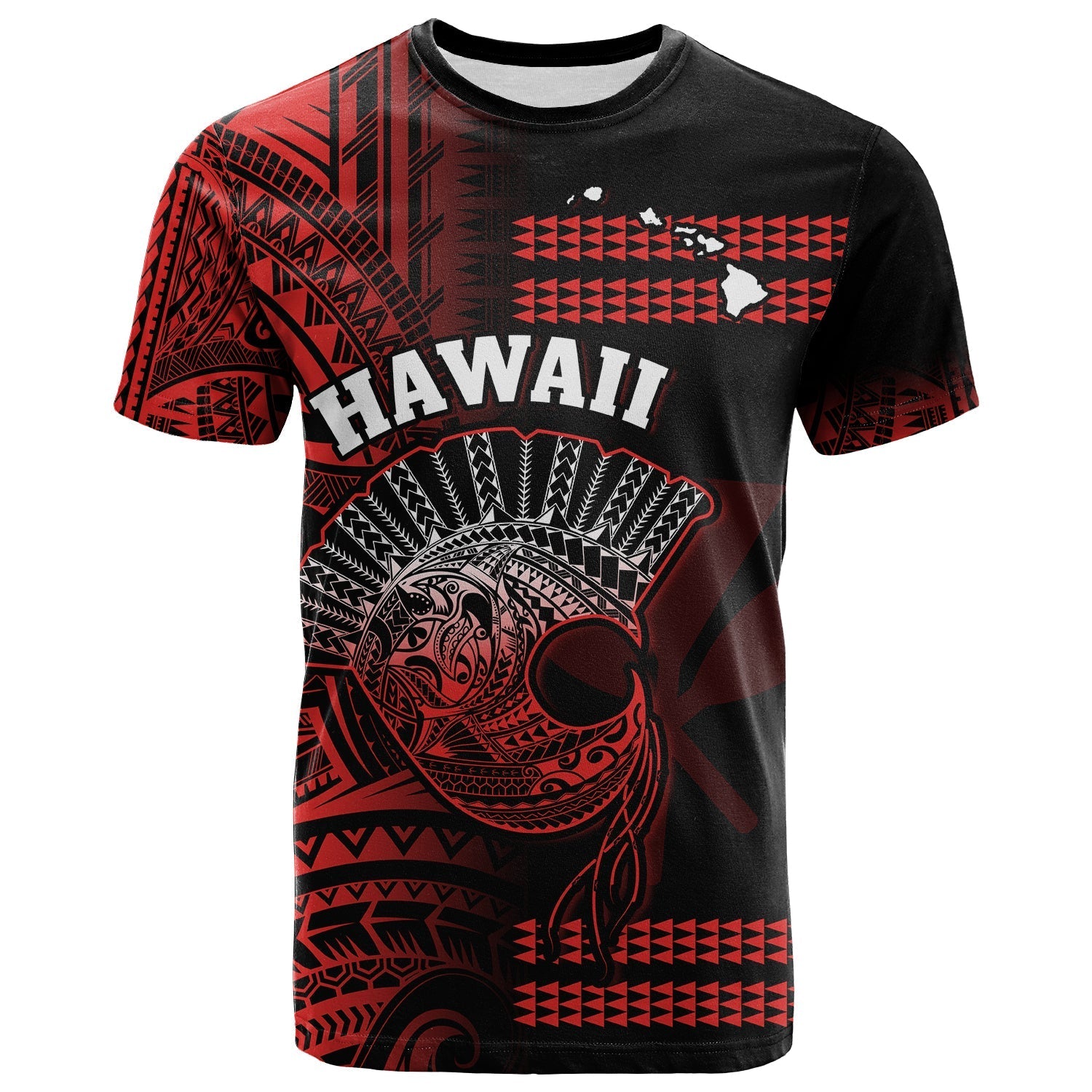 Custom Personalised Hawaii T Shirt Kakau Warrior Helmet Gradient Red Polynesian