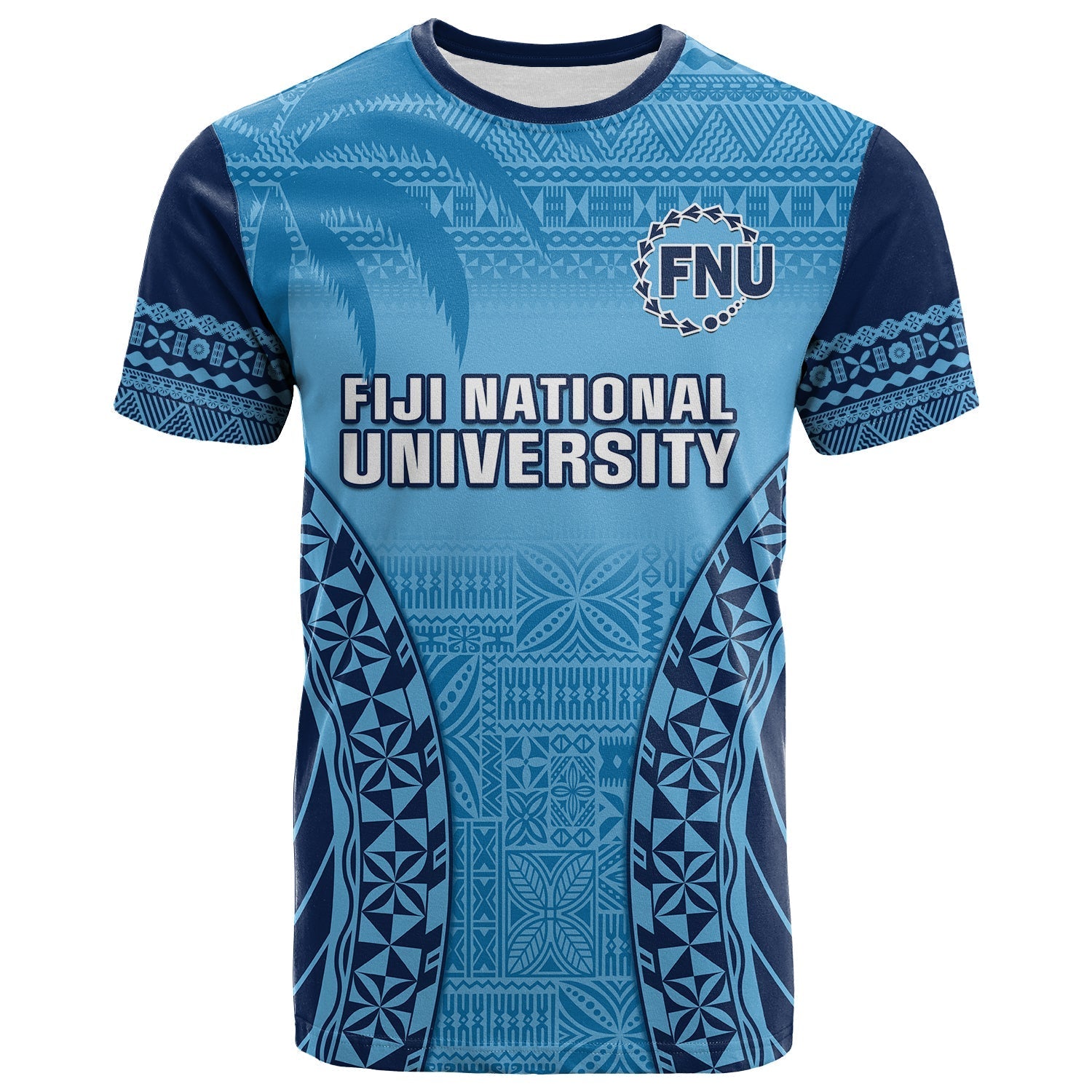 Fiji University T Shirt National Fijian Tapa Pattern Blue