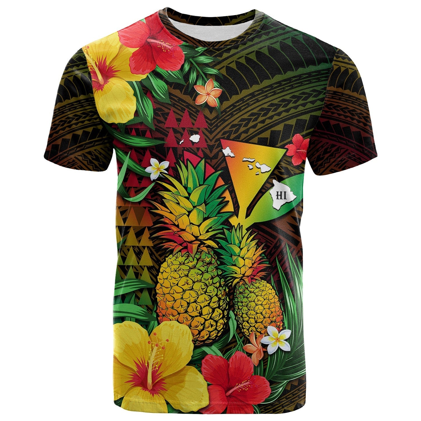(Custom Personalised) Hawaii T Shirt Pineapple Mix Kakau Reggae Kanaka