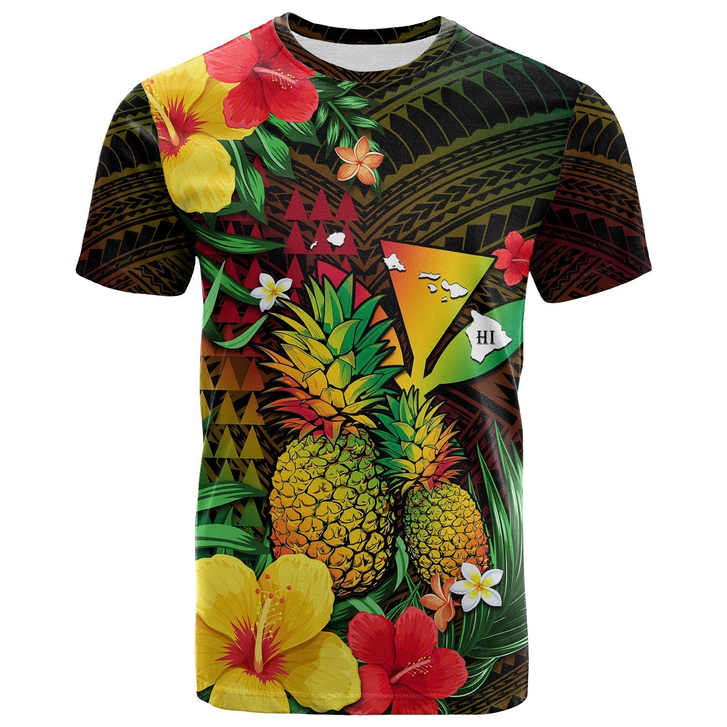 (Custom Personalised) Hawaii T Shirt Pineapple Mix Kakau Reggae Kanaka