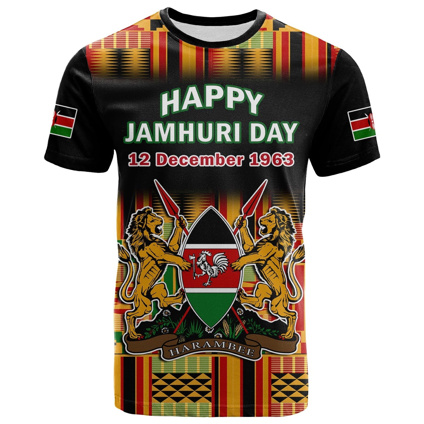 Custom Kenya T Shirt Happy Jamhuri Day Kenyan Pattern