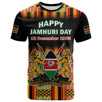 Custom Kenya T Shirt Happy Jamhuri Day Kenyan Pattern