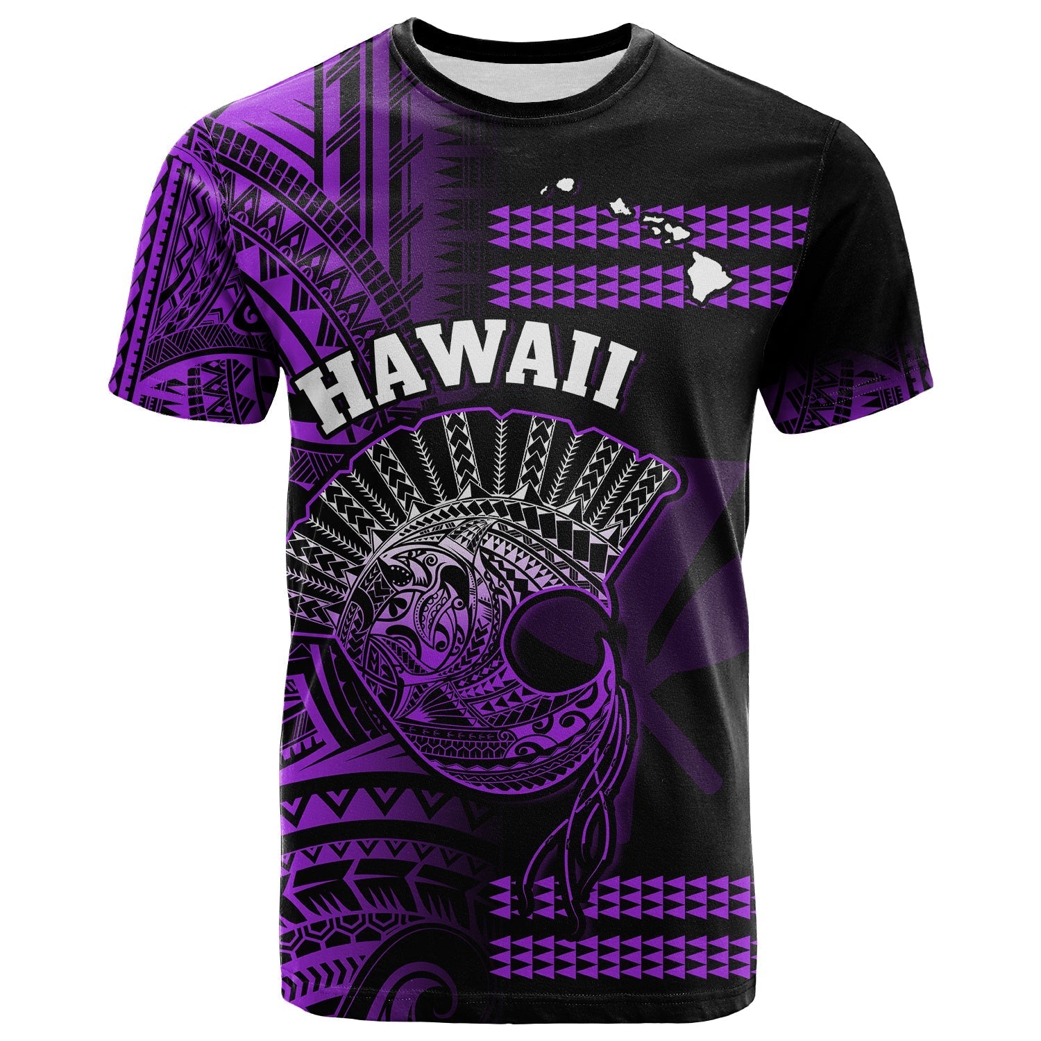 (Custom Personalised) Hawaii T Shirt Kakau Warrior Helmet Gradient Purple Polynesian