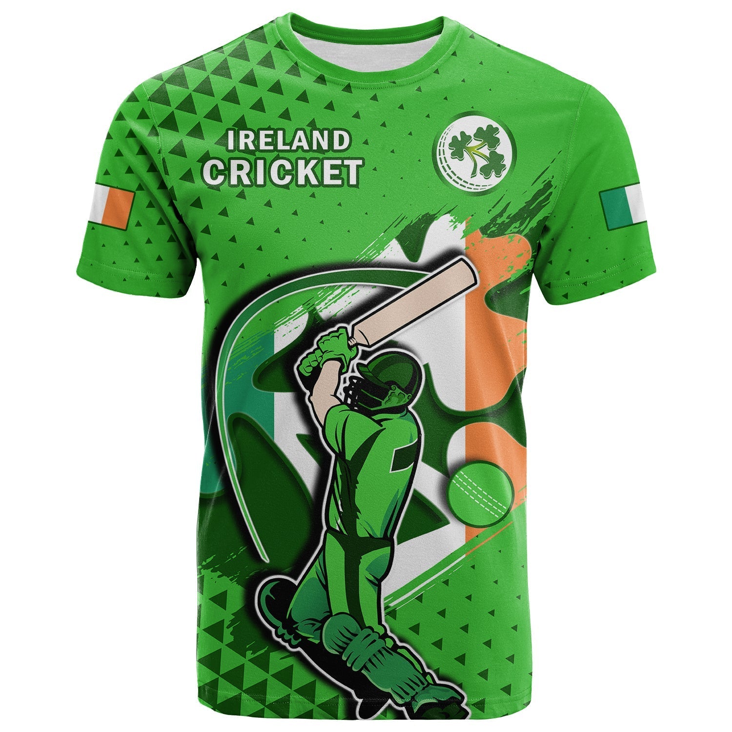 Ireland Cricket T Shirt Irish Flag Shamrock Sporty Style