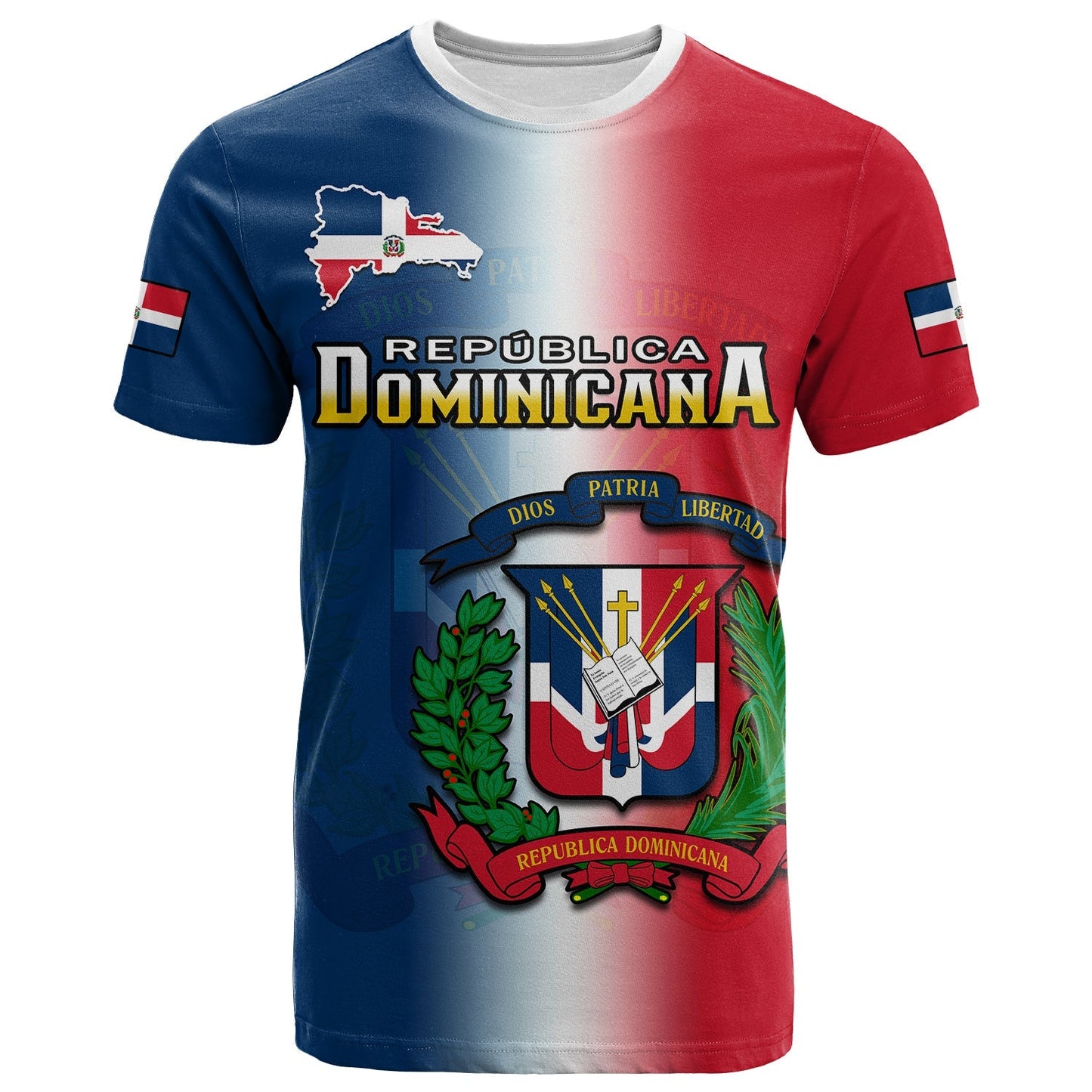 Custom Dominican Republic T Shirt Dominicana Coat Of Arms Gradient Style