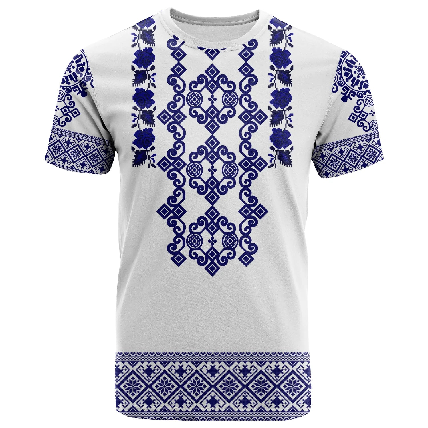 Custom Ukraine T Shirt Navy Ukrainian Folk
