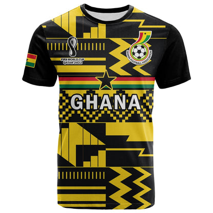 Custom Ghana Football T Shirt Black Stars Kente World Cup 2022 Yellow