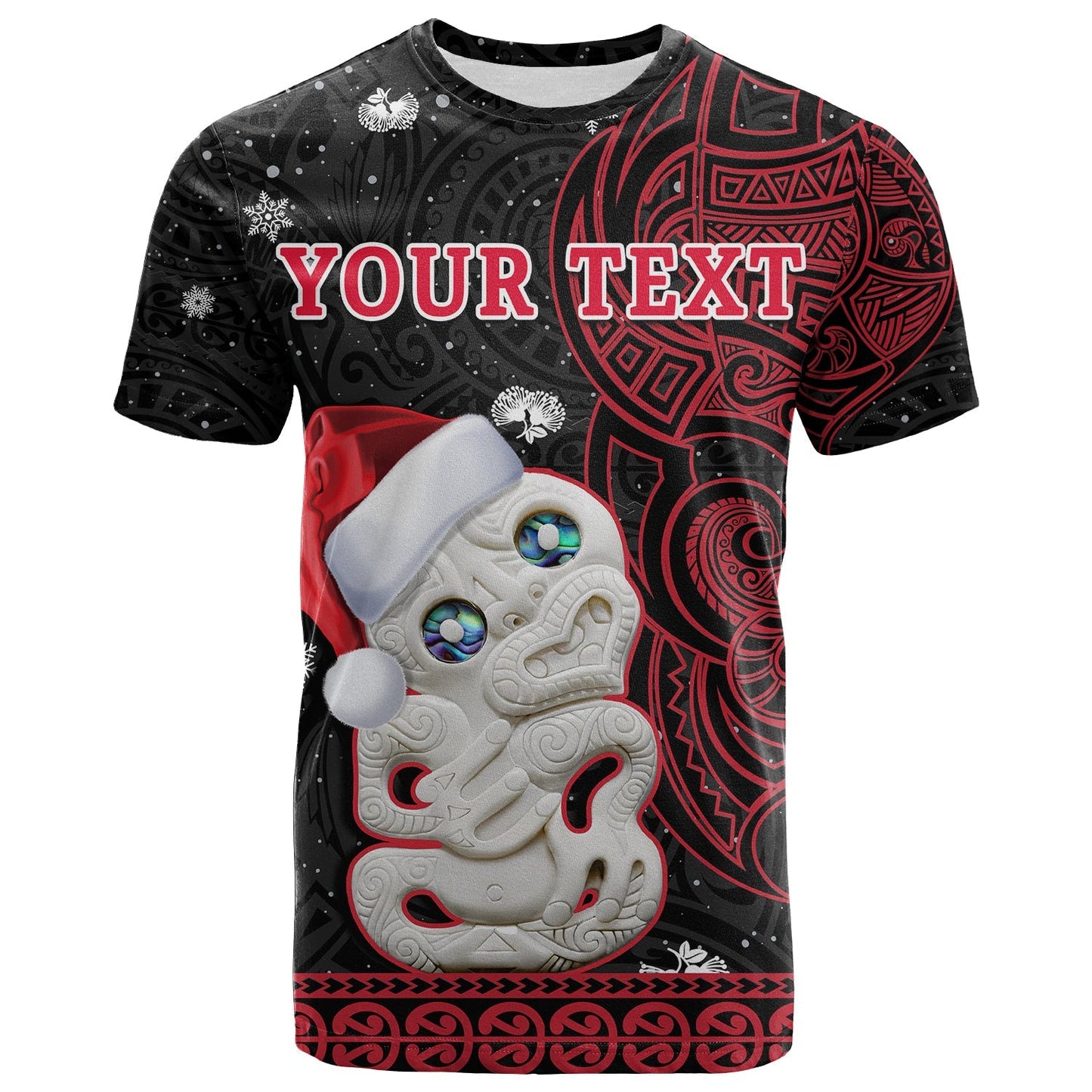 Custom Personalised New Zealand Christmas T Shirt Hei Tiki Red Pohutukawa Meri Kirihimete